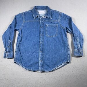 Calvin Klein Jeans‎ Shirt Men Medium The Dad Denim Shirt Blue Snap Button Casual